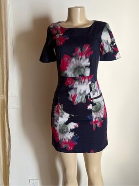 French Connection Floral Sheath Dress Size 2-4 Small Navy